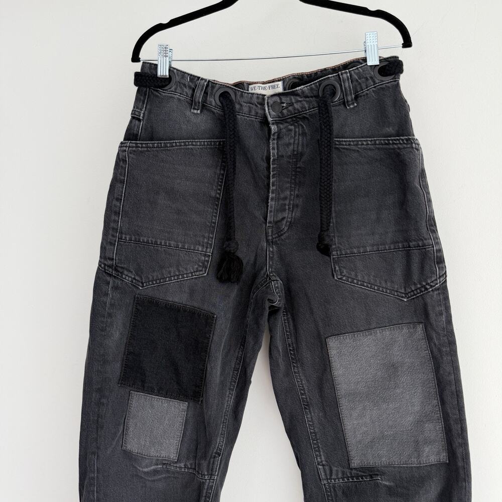 Free People Moxie Low Slung Barrel Jeans Womens 27 Black Patchwork Boho Pants - Picture 2 of 11
